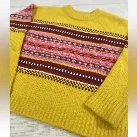 Forever 21 Bright Yellow Fair Isle‎ Pullover Knit Sweater Woman’s Size S relaxed - Picture 11 of 15